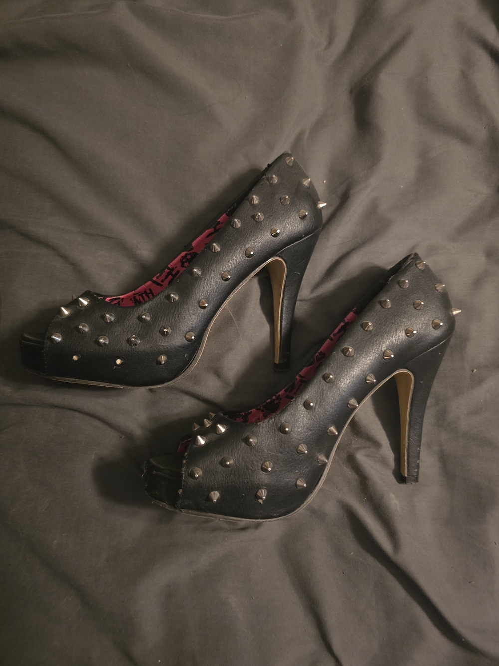 Iron Fist Black Studded Peep-Toe High Heels